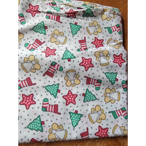 Vintage Christmas Fabric White Angles Stocking Trees Stars 2 Yards - Picture 1 of 2